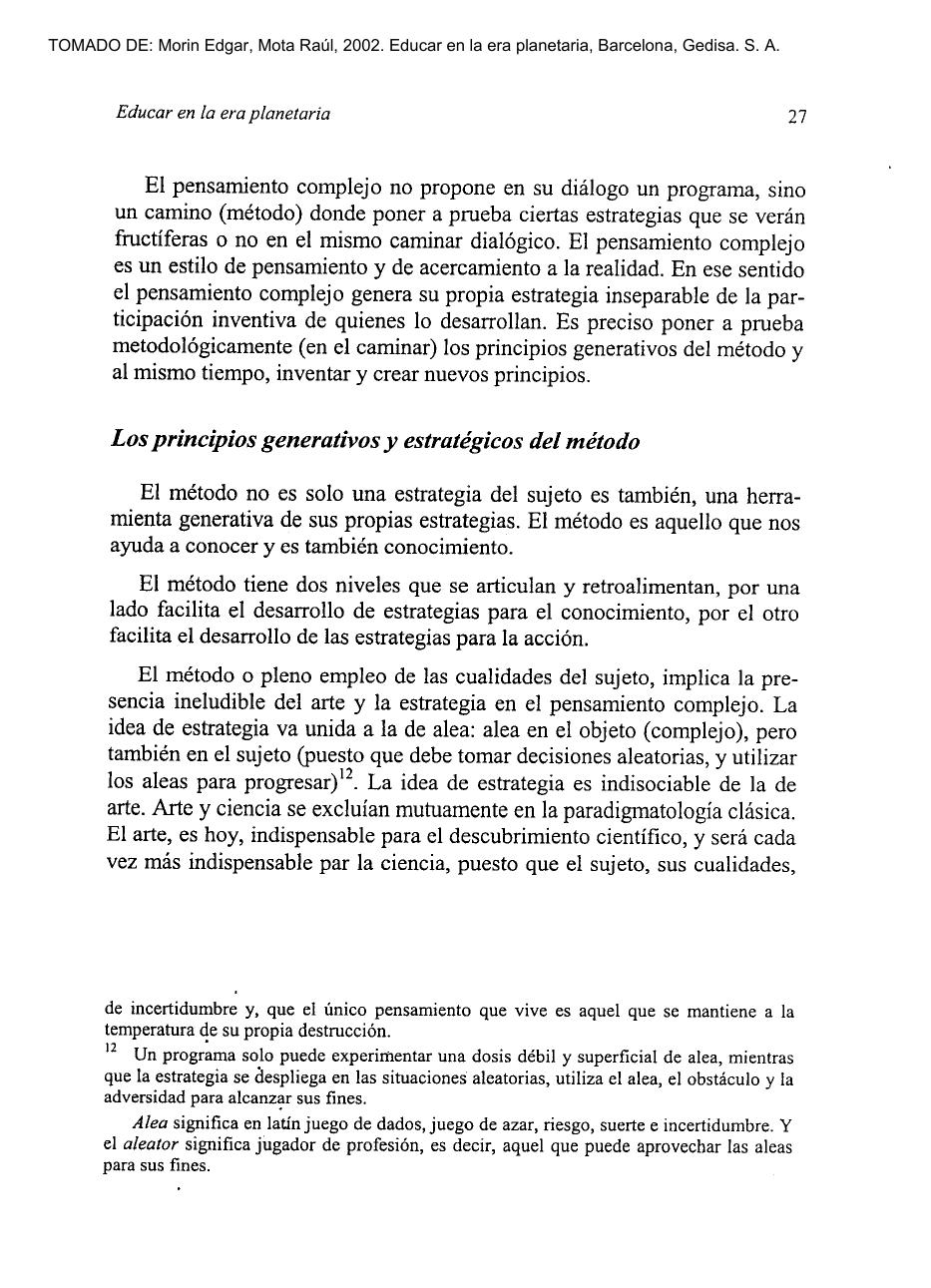 Los Principios Generativos y Estrategicos del Metodo